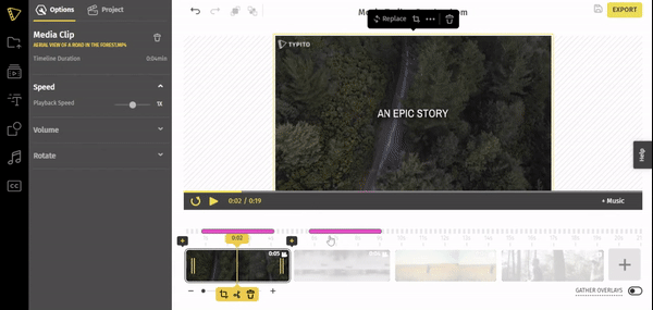 A GIF showing how to trim media in Typito.