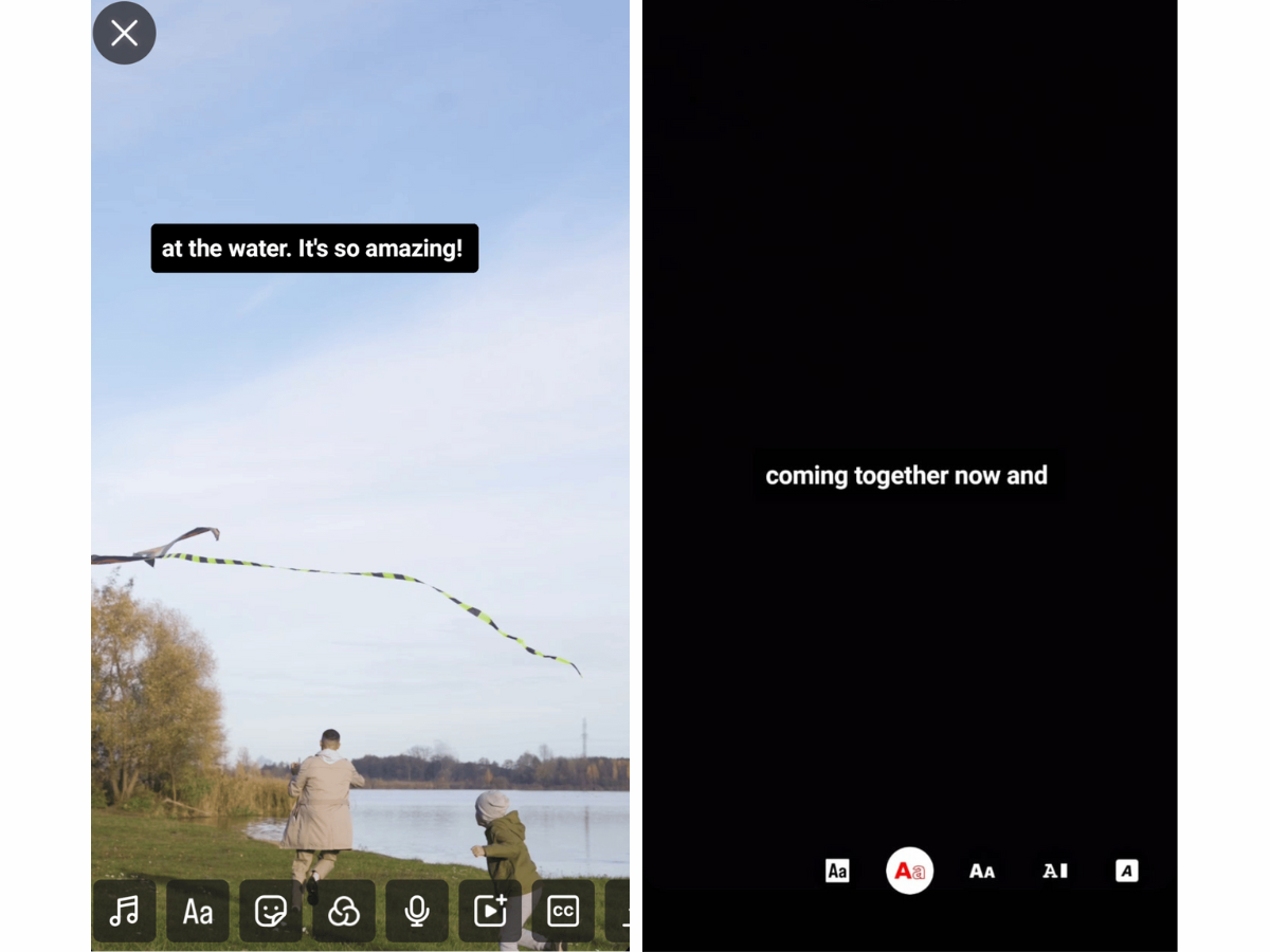 Screenshots of Instagram Reels with added captions, showing how text overlays appear on videos, part of the process of adding captions to Reels for better engagement