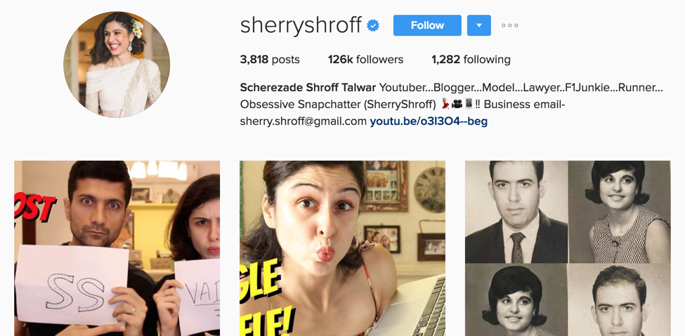 With over 120k followers, Sherry's Instagram page shares a collage of different experiences from her life.